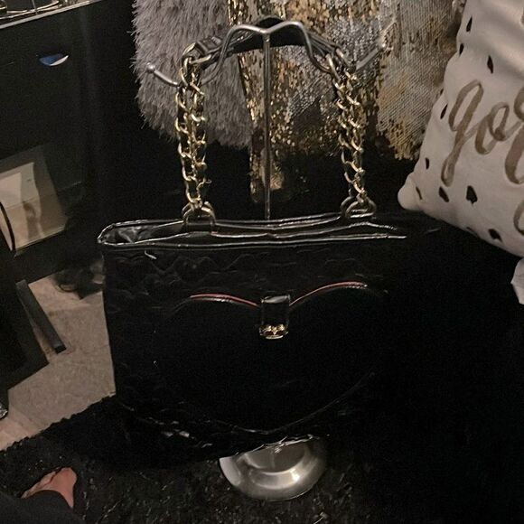 Vintage Betseyville by Betsey Johnson Quilted Hearts Large Tote patent leather - Picture 1 of 11